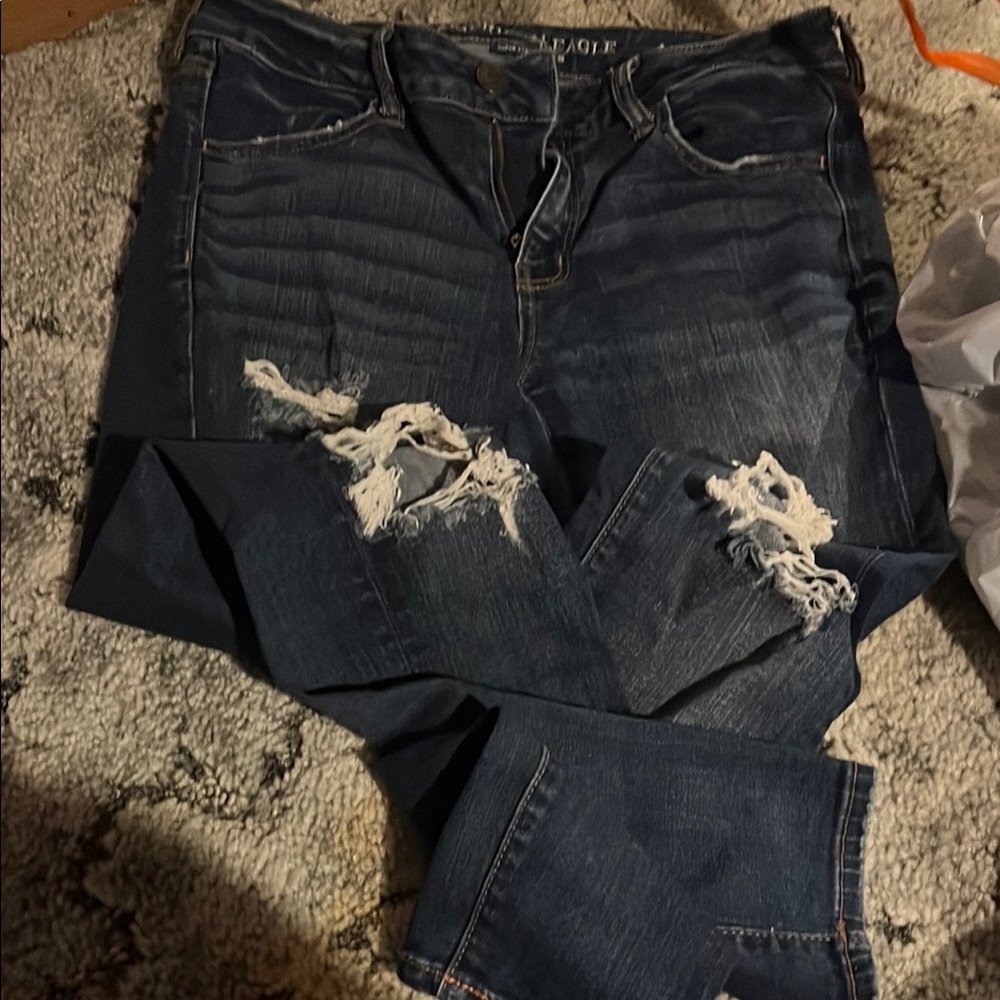 American Eagle Outfitters Women's Distressed Dark Blue Jeans